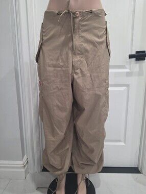 UFO Vintage Khaki Cargo Parachute Pants Size S Y2K Utility Drawstring